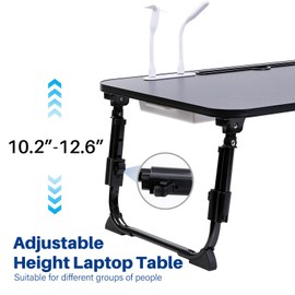 Laptop Desk for Bed Height Adjustable, Portable Laptop Bed Table with USB Storage Drawer Cup Holder, Foldable Lap Desk Breakfast Tray for Writing Reading Watching Movie Sofa Couch Floor (Black)