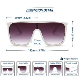 Freckles Mark Vintage Retro Oversized 70s Sunglasses for Men Women Shield Disco Glasses (White, 59)