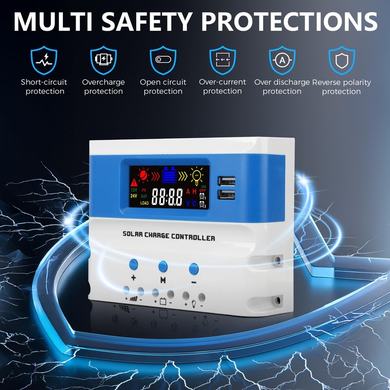 VIXKPIRR 30A PWM Charge Controller Solar 12V/24V Car, PWM Solar