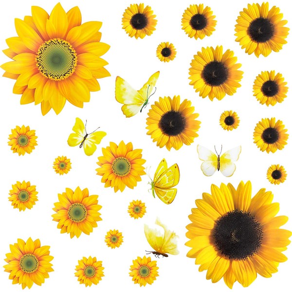 27 Pieces Sunflower Wall Sticker Removable Yellow Flowers Decal Waterproof 3D Floral Butterfly Wall Sticker DIY Decor for Kids Baby Bedroom Living Room Bathroom Nursery Decoration