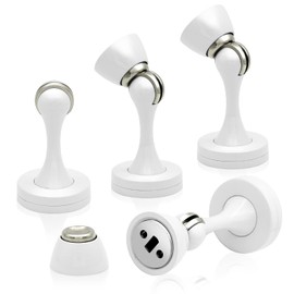 Door Stopper 4 Pack, Magnetic Door Stops White Brushed Stainless Steel Magnet Door Stopper Heavy Duty Wall Floor Mount Doorstops Soft Catch Door Holder Wall Protector Door Stop for Bottom of Door