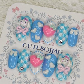 Mongsil Character Handmade Nail Tips - Stiletto L / 몽실 케릭터 수제네일팁 - 스틸레토L