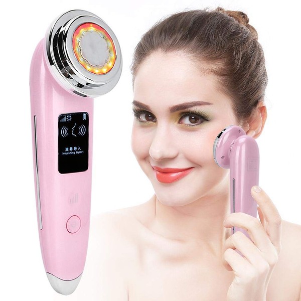 Wrinkle Remover Face Massage, 3-in-1 Facial Treatment for Firming Skin, LED Radio Frequency Device, Face Care, Radio Frequency for Toning Devices, Wrinkles, Anti-Ageing (Pink)