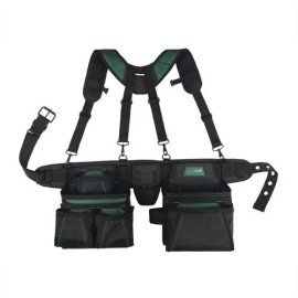 Masterforce 18 Pocket Pro Carpenters Tool Belt Adjustable Suspenders 2 Pouch Utility Storage