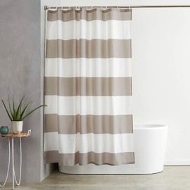 Akvot Cortina de Baño con Ganchos, Tela Impermeable y Lavable para Ducha, Puestos y Bañeras, 180x180 CM, Color Beige y Café
