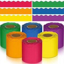 TaoBary 6 Rolls 196.8 ft Colorful Borders for Bulletin Board, Scalloped Trim Fall Bulletin Board Decorations for Autumn Thanksgiving Classroom Decor (Rainbow Color)