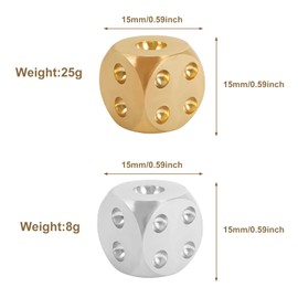 10 Pieces Metal Dice Sets, Aluminium/Copper Dice, Six-Sided Dice Game Dice, Standard D6 Round Angle, 15 mm (Gold, Silver)
