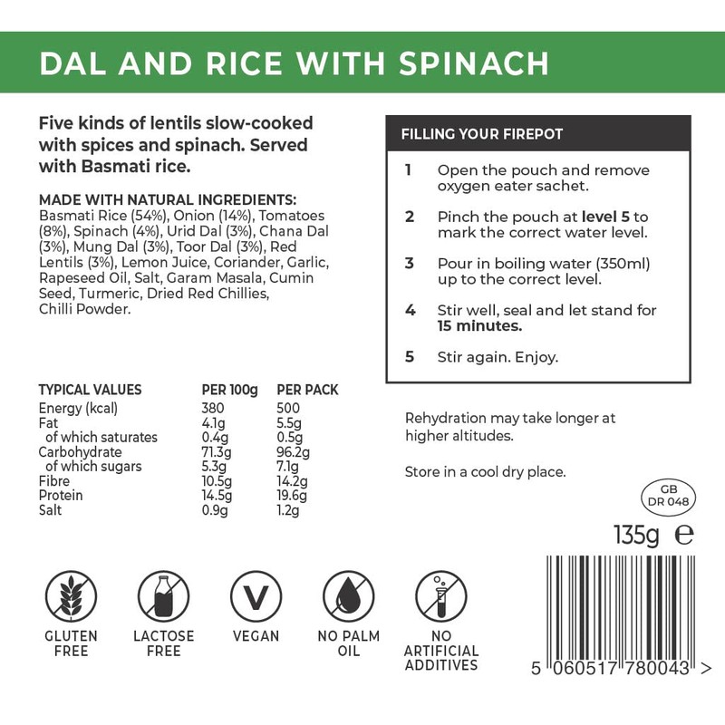 Firepot Dal and Rice with Spinach (Regular) - Healthy Vegan