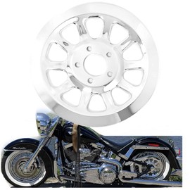 Lynlane Motorcycle Rear Drive Belt Pulley Cover Rear Drive 66 Teeth Sprocket Cover Compatible for Harley Softail FXST FLST, Fat Boy, Touring Road Glide FLT 2007-2017 (Chrome)