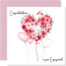 Engagement Card for Couples - Love Flower Balloons - Congratulations Gifts, Congrats Well Done Card for Friends Family Colleague Neighbour, 145mm Fiance Fiancee Greeting Cards