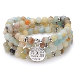 oasymala 108 Mala Beads Bracelet Mala Beads Meditation Balance Tree of Life Bracelet Meditation 108 Mala Stress Anxiety Relief Necklace, Stone