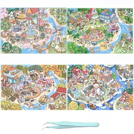 DIY 3D Stickers Kit for Adults & Kids - 4 Set Large Creative House Scene Stickers with with Spring, Summer, Autumn, Winter - Stress Relief Craft for Home Decor, Gift Idea, Fun Art Activity (XMPLUS)