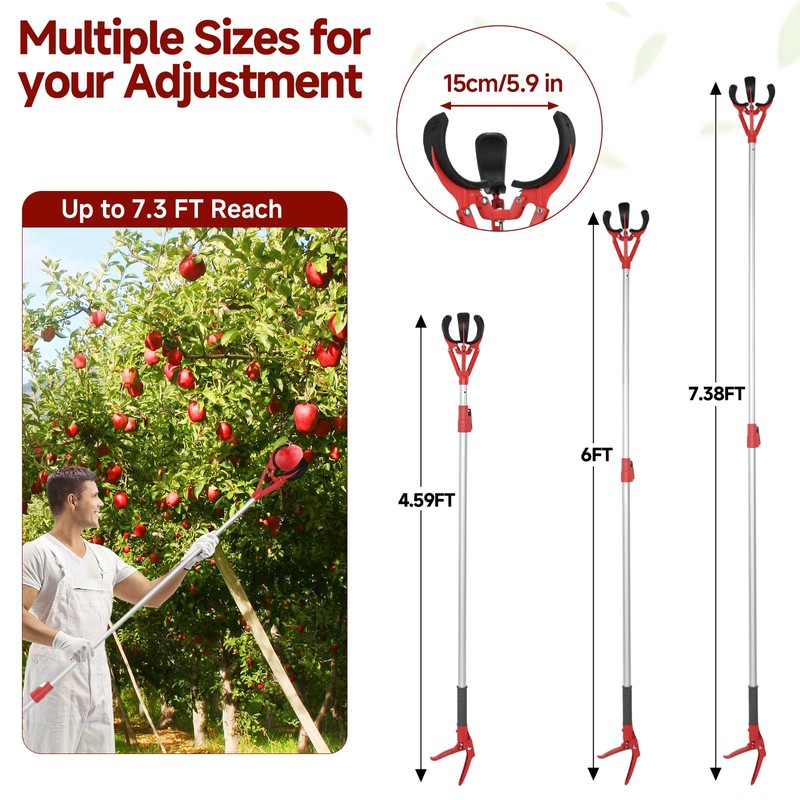 tonchean Fruit Picker, Adjustable 51-91'' Fruit Picker Pole Tool with