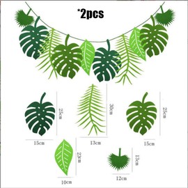 Fc'Noqgn Pack of 2 Green Tropical Palm Leaf Bunting - Tropical Leaf Banner Garland, Reusable Felt Leaf Pennant for Birthday Parties, Hawaiian Parties, Jungle Theme Parties (Green)