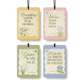 EKGJW Inspirational Christian Cologne Car Air Freshener 4 Pcs, Colorful Floral Religious Hanging Air Freshener for Cars Bathroom Dorm Books Decor, Christian Accessories Gifts for Women Girls