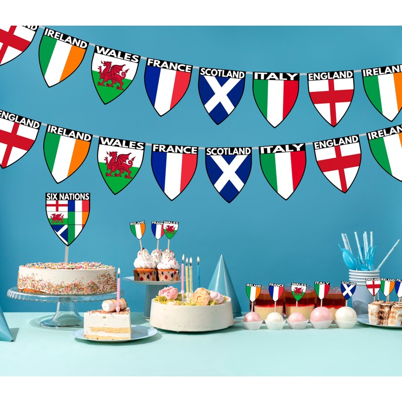 AK Giftshop Six Nations Rugby Flags Decorations Party Pack With