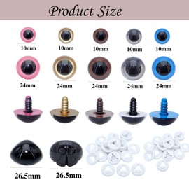 ARTCXC 120Pieces 10/24/26.5mm Safety Eyes and Nose Set with Washers For Crafts,10/24mm 5Colors Round Pupil Colorful Crystal Eyes Crochet Eyes and 26.5mm Black Safety Nose Dog Nose with Washers for DIY Making of Puppet Teddy Bear Stuffed Plush Animal Toy 