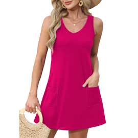 OFEEFAN Womens Summer Dresses 2025 Spring Fashion Sundresses Beach Vacation Clothes Cruise Outfits Plain Pink L