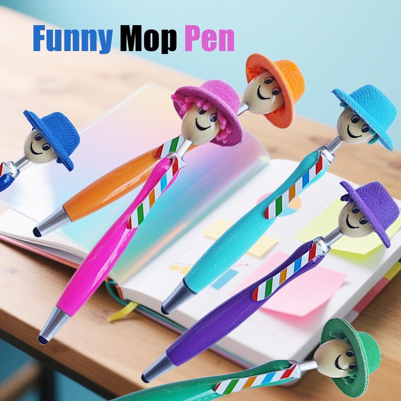 (6 pcs) Hat Tip Mop Top Pen, Mop Head Pens