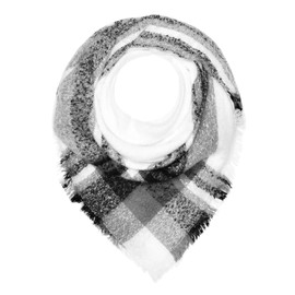 Autiga Large Women's Knitted Scarf Checked XXL Wool Scarf Oversized Winter Scarf Square Blanket Scarf, white-black