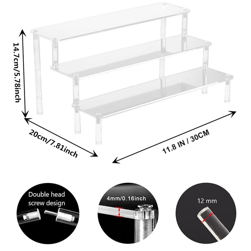 Acrylic Display Risers,3-Tier Clear Display Stand, Clear Display Riser Shelf
