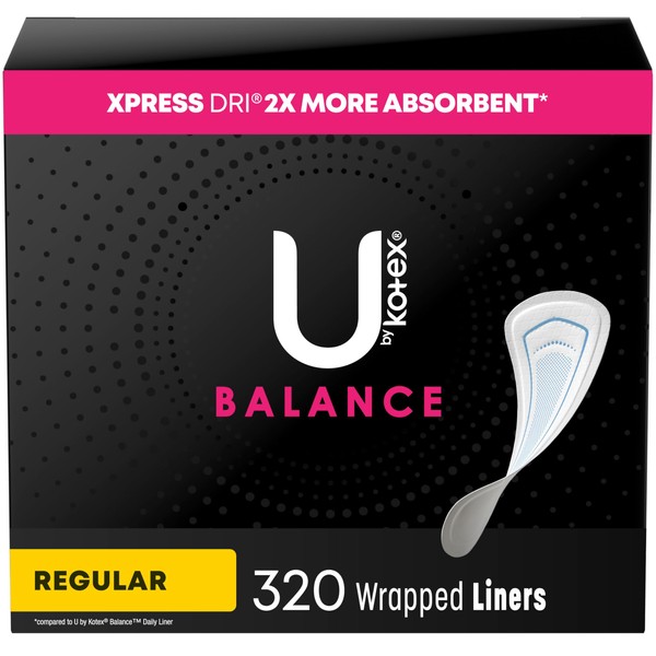 U by Kotex Balance Wrapped Panty Liners, Regular Length, 320