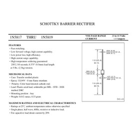 HUABAN 100pcs 1N5817 Schottky Barrier Rectifier Diodes 1A 20V DO-41 (DO-204AL) Axial 5817 1 Amp 20 Volt