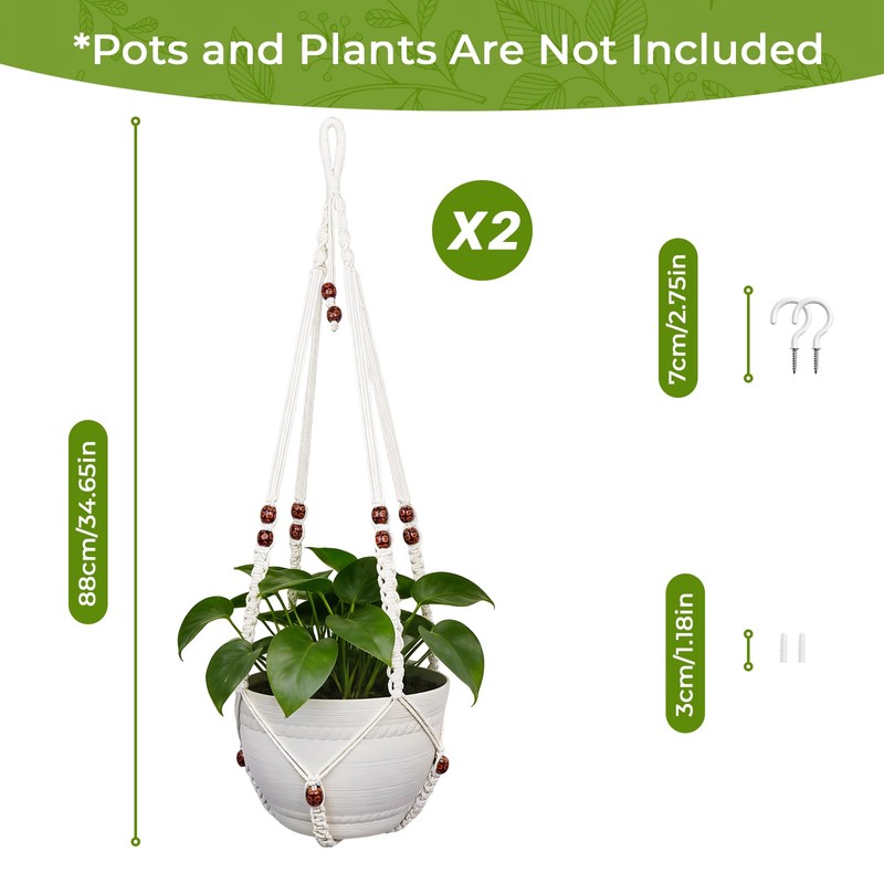 Macrame Plant Hangers for Indoor Plants, 2 Pack 35 Inch