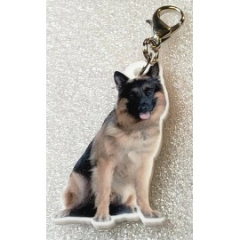 German Shepherd Dog GSD Flat Acrylic Bag Purse Charm Dangle Zipper Pull Jewelry