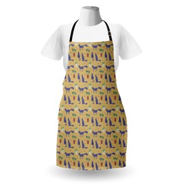 Ambesonne Cat Apron, Meow Themed Interior House Plants Cozy Maison Chez Moi Urban Graphical Design, Unisex Kitchen Bib with Adjustable Neck for Cooking Gardening, Adult Size, Blue Violet Khaki