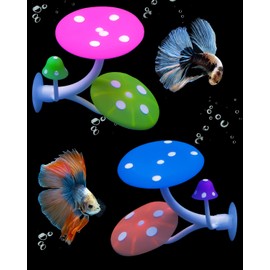 Uniclife Betta Mushroom Hammock Soft Aquarium Rest Bed Fish Breeding Playing Pad with Suction Cup Silicone Ornament Decoration Colorful Lifelike Decor for Fish Tank Landscape, 2 Pack