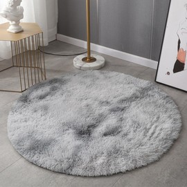 HARESLE Round Rug,Fluffy Circle Area Rug Soft Washable Rug for Kids,Bedroom Circle Rug (Light Grey,60cm