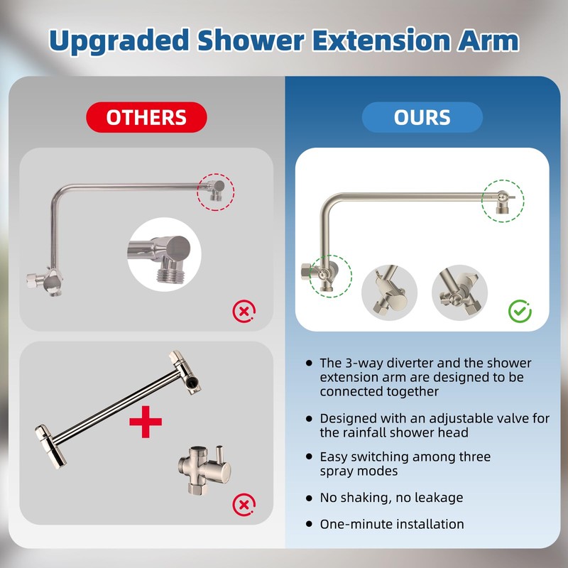 12" All Metal Shower Head, High Pressure 10-Spray Handheld Showerhead