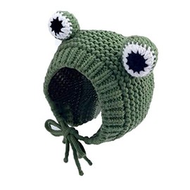 MINGSEECESS Kids Knitted Beanie Hat Cute Frog Cartoon Winter Warmer Cap with Big Eyes for Baby Boys Girls Green