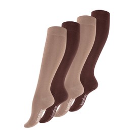 Vincent Creation 4 Pairs Bamboo Women's Knee Socks in Black, Dark Blue, Beige/Brown, Hand-Linked Lace (without Seam), Health Stockings, beige / brown