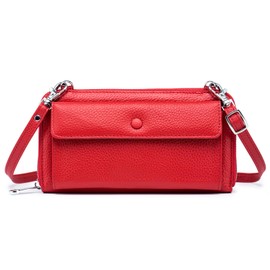 imeetu Women's Smartphone Shoulder Pouch, Mini Shoulder Bag, Long Wallet, Genuine Leather, Stylish, Crossbody, red