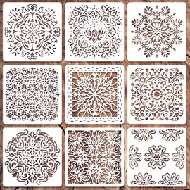 Mandala Stencils for Painting on Wood Wall Floor Furniture Tile Fabric, Rock Painting Stencils for Crafts Reusable, Rangoli Drawing Templates (6 Inch)