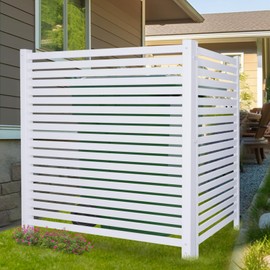WEEDING Modern White Vinyl Pool Equipment Enclosure Fence 36" W X 45" H 2 Panels with Metal Stake