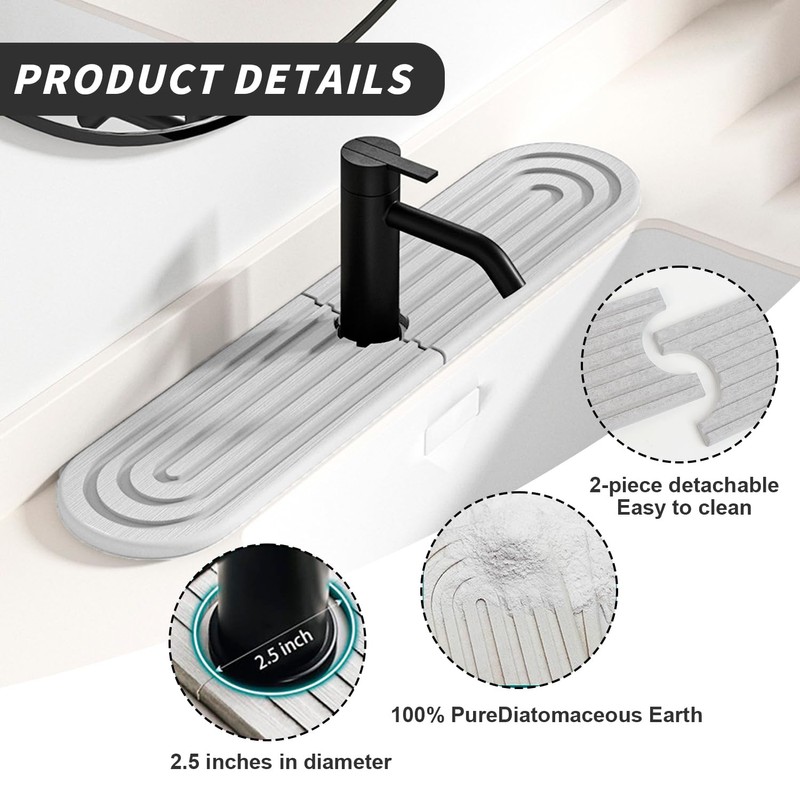 Tap Absorbent Mat, Dish Drying Mat Sink, Tap Sink Diatomaceous