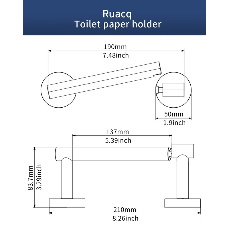Ruacq Toilet Paper Holder Brushed Grey Double Post Pivoting Round