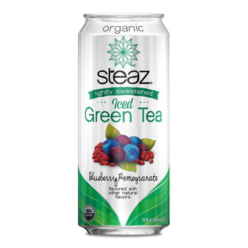 Steaz Organic Lightly Sweetened Iced Green Tea, Blueberry Pomegranate, 16