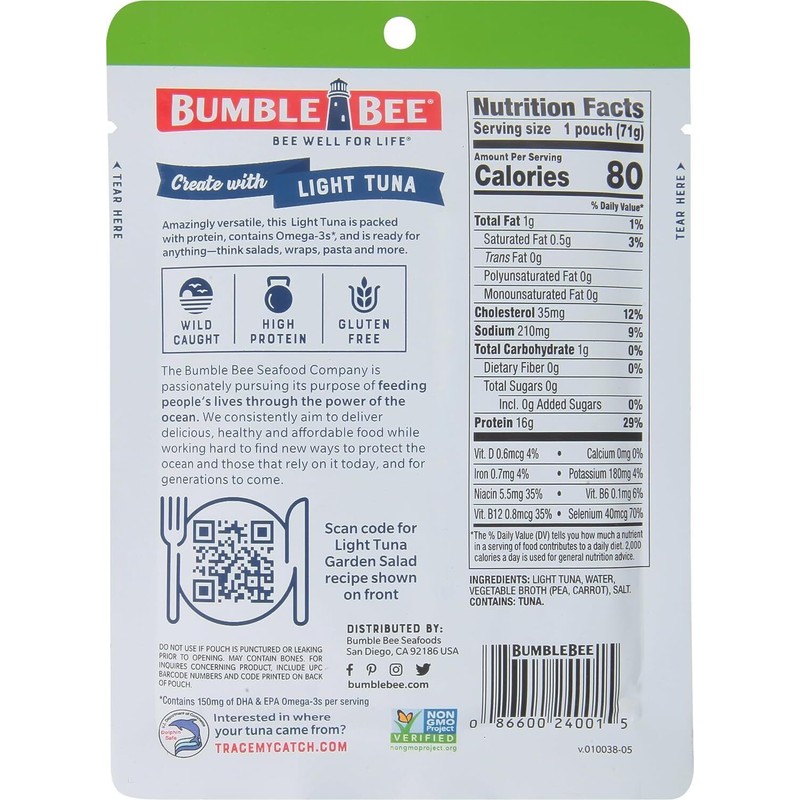 Bumble Bee Premium Light Tuna In Water 2.5Oz Pack Of