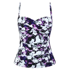 Mycoco Women's Front Tie Swim Top Cross Back Tankini Top Flowy Swimdress Tummy Control, Purple Floral, 18
