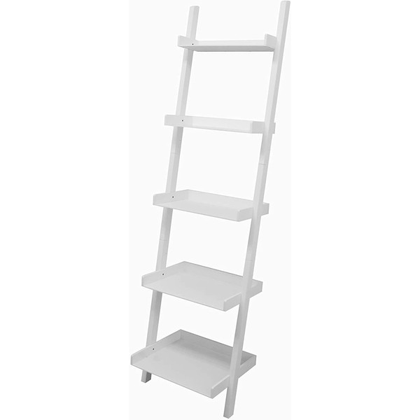 Kiera Grace Modern 5-Tier Wood Ladder Bookshelf, White