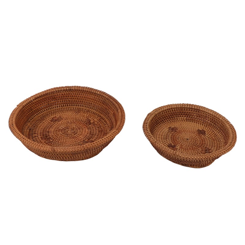 2 PCS Round Rattan Basket Unique Texture Hand Woven Process