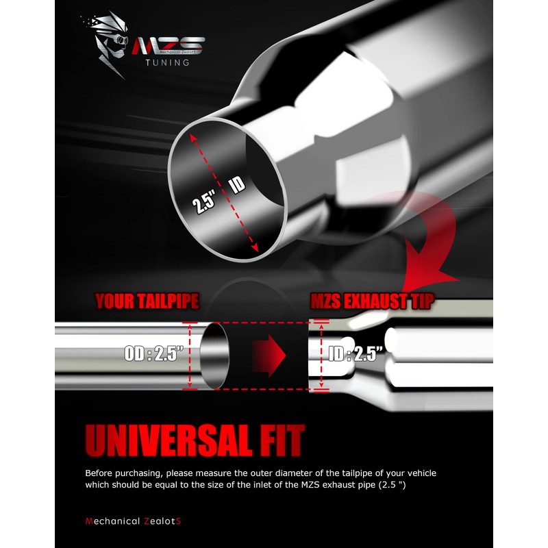 MZS Exhaust Tip, Stainless Steel 2.5" Inlet 4" Outlet 17"