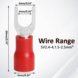Litoexpe 200 Pcs 16-14 AWG Insulated Fork Spade Wire Connector, U Type Electrical Crimp Terminals Stud Size #8 (100 Pcs Red +100 Pcs Black)