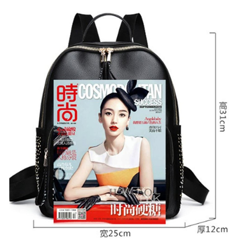 Zzfab Rhinestone Backpack Faux Leather Black