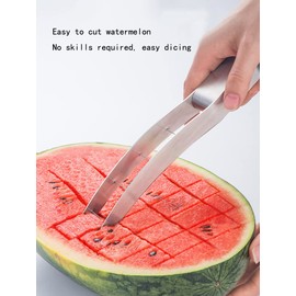 Cortador de Sandía, Rápidamente Seguro Cortador de Ensalada Cuchillo para Sandía,Ensaladas de Frutas Cocina Pequeñas Herramientas Rebanadora de Cubos de Sandía Acero Inox 304