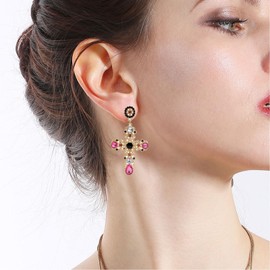 Big Cross Earrings,Vintage Rhinestone Cross Earrings Color Crystal Cross Drop Dangle Earrings Big Baroque Cross Earrings Gothic Cross Earrings for Women Teen Girls (p)